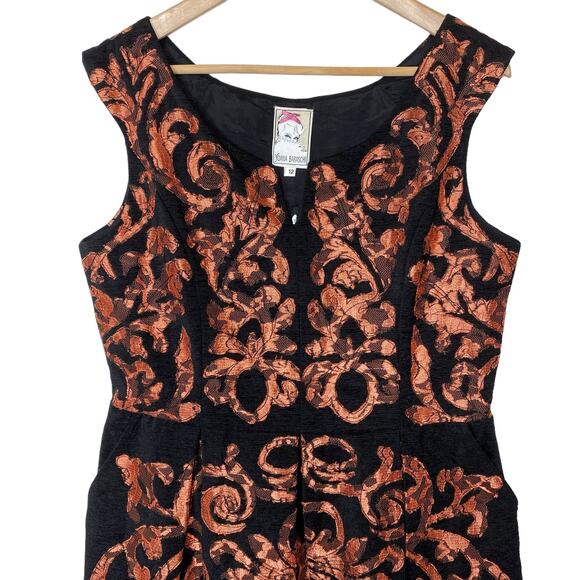 Yoana Baraschi Anthropologie Mirissa Dress Black Copper Fit Flare Lace size 12 - Picture 3 of 7